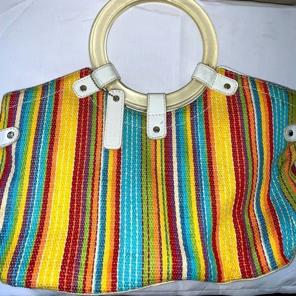 Relic woven and vinyl withe acrylic handle handbag rainbow colors